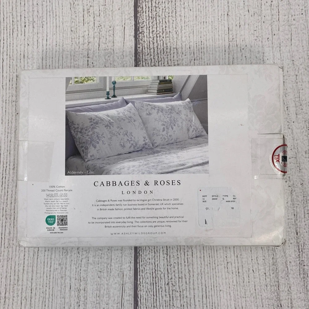 Cabbages & Roses Alderney Pillowcase Pair King Lilac Floral 100% Cotton Percale
